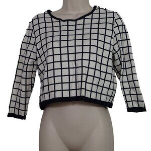 Forever 21 Black and White Plaid Cropped Sweater Women Size M 3/4 Sleeve